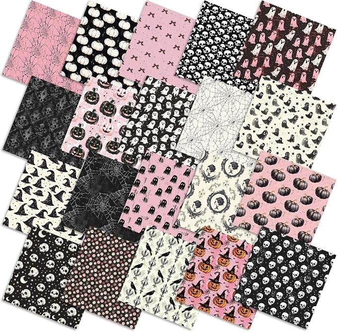 Ganeen 60 Pcs 10 x 10 Inch Pink Halloween Quilting Fabric Squares Vintage Pink by Ganeen