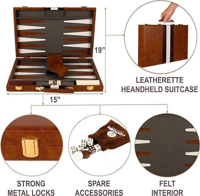 Backgammon Set - 15 Inch Classic Backgammon Board Game Sets Handheld - - Image 3