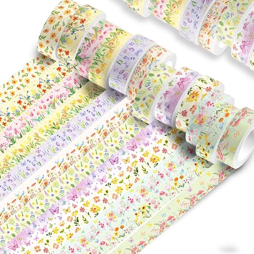 Adirasenotek 12 Rolls Floral Washi Tape Set, Butterfly Flower Washi Tape - Image 4