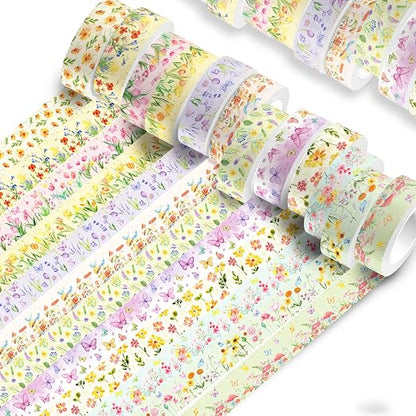 Adirasenotek 12 Rolls Floral Washi Tape Set, Butterfly Flower Washi Tape - Image 4