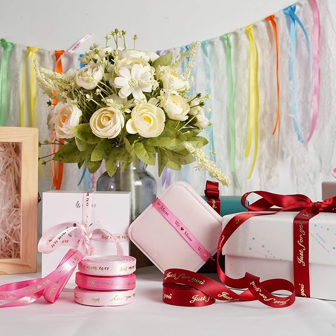 MEEDEE Pink Ribbon for Gift Wrapping Thank You Just for You Ribbon Mothers Day - Image 8