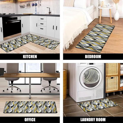 Kitchen Mats for Floor Modern Abstract kitchen rugs Grey and Yellow Stripe Anti - Image 6
