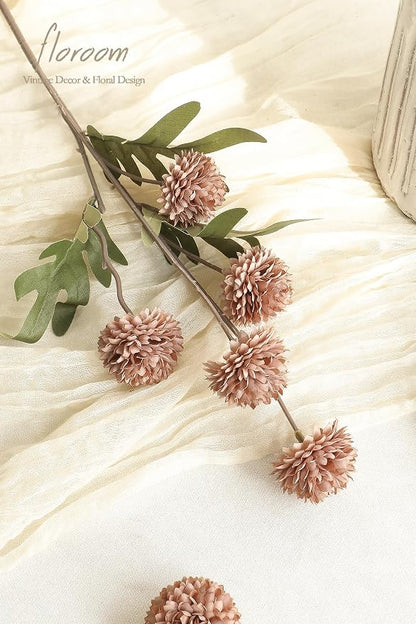 Floroom 5pcs Light Taupe Faux Silk Mums Artificial Flowers, Bulk Fake Small - Image 3
