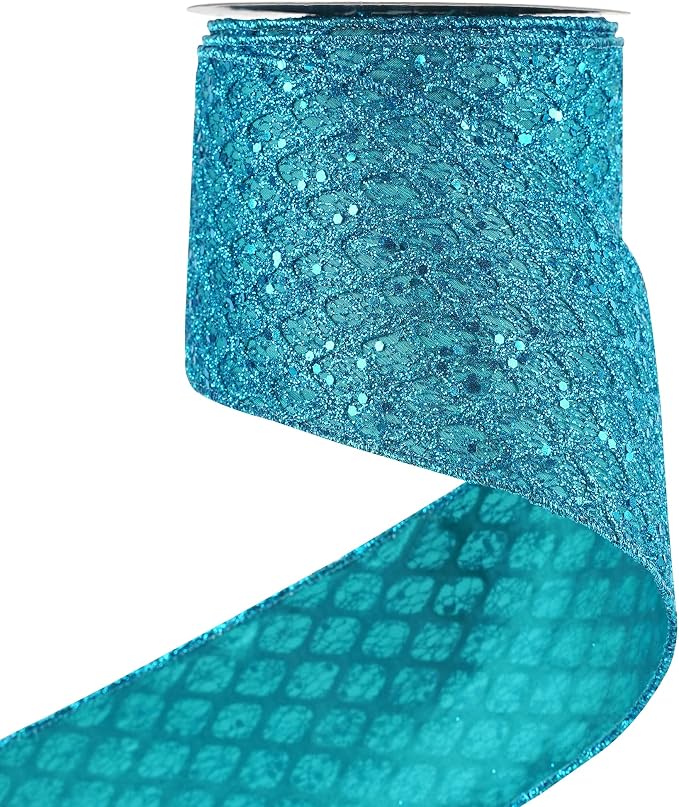 HUIHUANG Turquoise Glitter Wired Ribbon 4 inch Teal Christmas Tree Ribbon by HUIHUANG