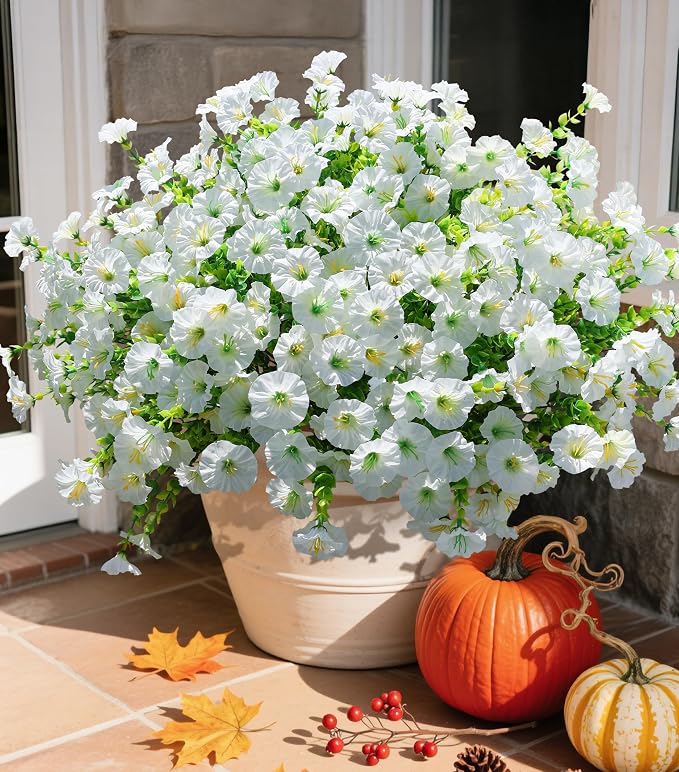 Artificial Flowers Fake Plants for Outdoors Decoration, 12 Bundles White Silk by Ivydale