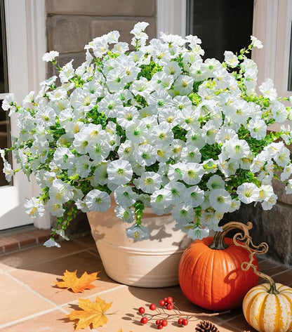 Artificial Flowers Fake Plants for Outdoors Decoration, 12 Bundles White Silk by Ivydale