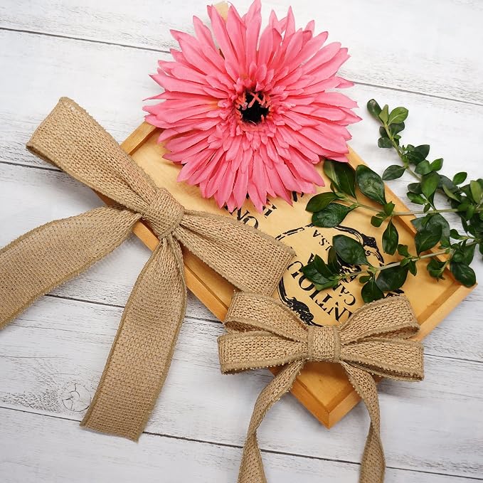 CT CRAFT LLC Burlap Fabric Wired Ribbon 1.5" x 20 Yards Natural Color - Image 3