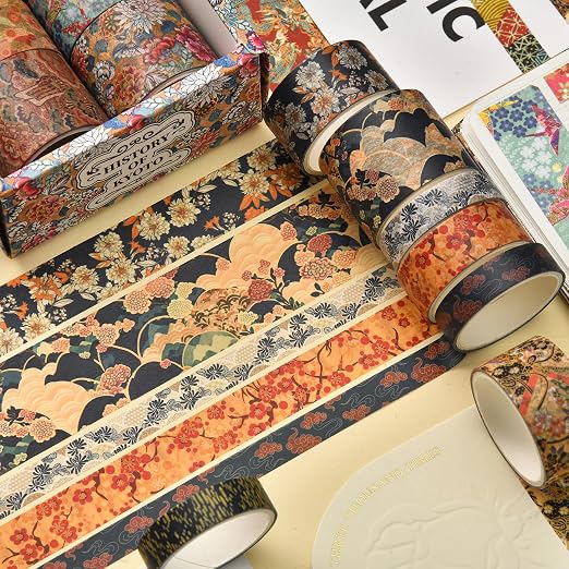 12 Rolls Kyoto Charm Washi Tape Set Japanese Arts Adhesive Tapes Geometric - Image 4