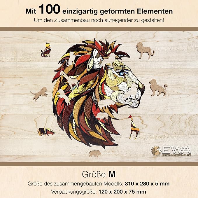 EWA Home Décor – Lion Medium 100 Pieces – Wooden Jigsaw Puzzle - Image 4