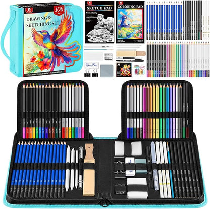 106 PCS Art Supplies Sketching Kit, Pro Drawing Pencils by Vigorfun