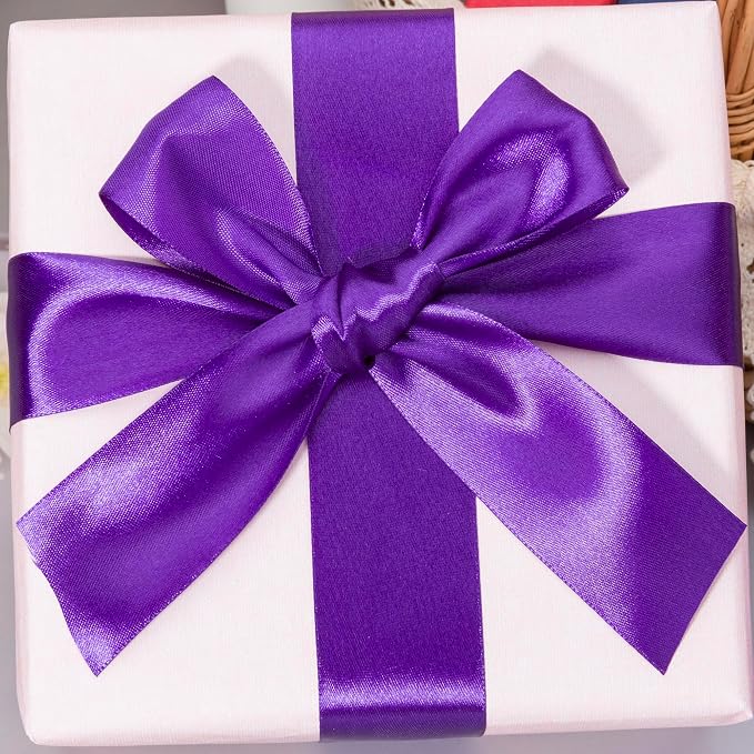 1 1/2 Inch Purple Solid Satin Ribbon, 50 Yards Craft Fabric Ribbon - Image 2