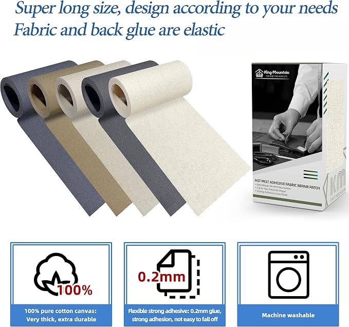 KING MOUNTAIN Canvas Iron on Patch, Waterproof 100% Cotton Fabric Repair Patch - Image 3
