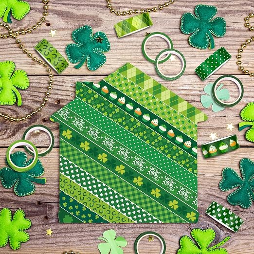 Whaline 12 Rolls St. Patrick's Day Washi Tape Green Shamrock Washi Masking Tape - Image 6