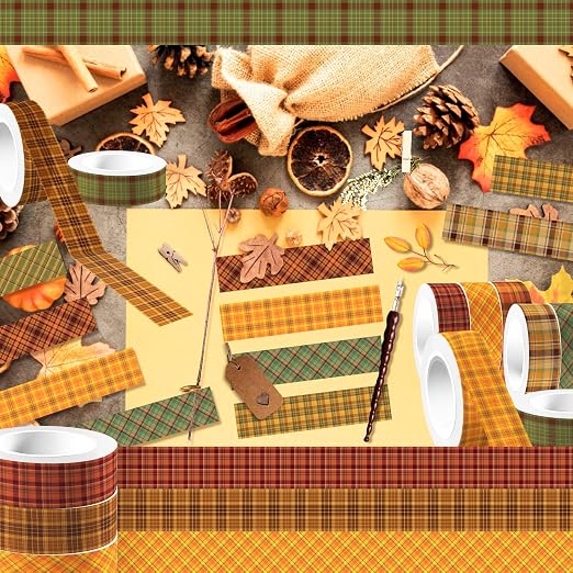 12 Pcs Thanksgiving Washi Tape Plaid Pattern Masking Tape Decorations - Image 6