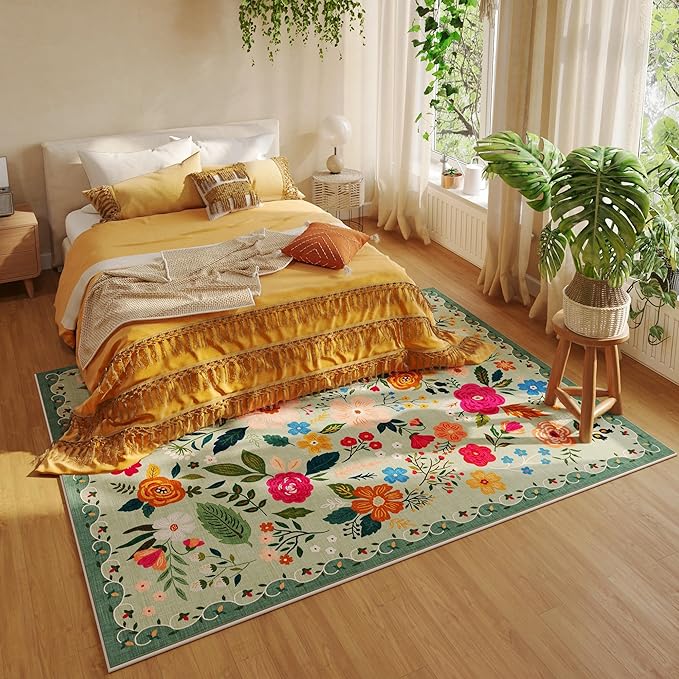 Rugcomf Living Room Rug 6x9 Rug Machine Washable Boho Area Rug Non Slip Floral - Image 5