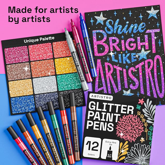 ARTISTRO 12 Glitter Paint Pens Sparkly and Shiny - Image 2
