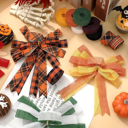 10 Rolls 50 Yard Halloween Plaid Burlap Ribbon Rolls 1 Inch Gift Wrapping - Image 4