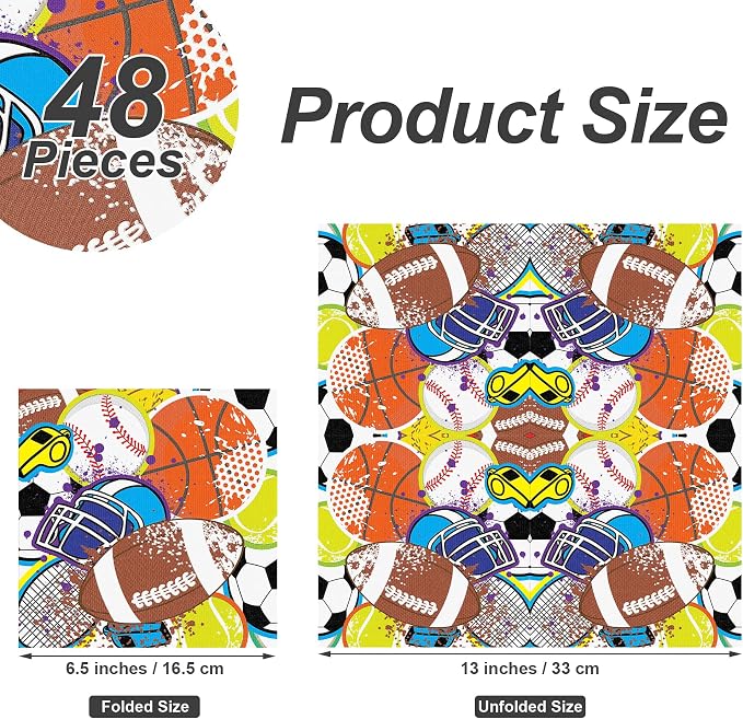 Aodaer 48 Pieces Sports Napkins 13 x 13 Inches Sports Ball Paper Napkins - Image 2