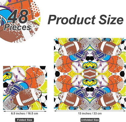 Aodaer 48 Pieces Sports Napkins 13 x 13 Inches Sports Ball Paper Napkins - Image 2