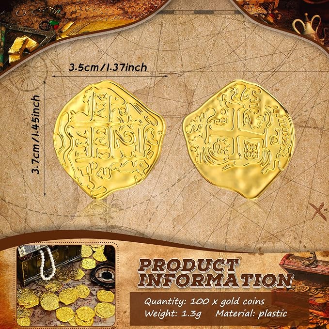 Hanaive 100 Pcs Pirate Coins Plastic Kids Fake Play Coins Replica Spanish - Image 2