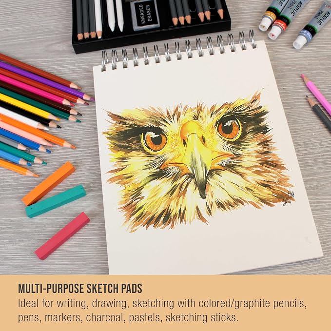 U.S. Art Supply 8"x10" Top Spiral Bound Sketch Book, 2 Pack, 100 Sheets Each - Image 5