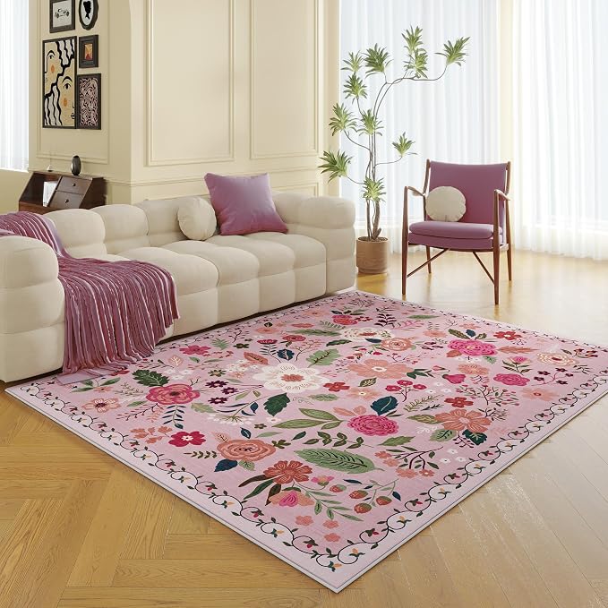Rugcomf Living Room Rug 5x7 Rug Machine Washable Boho Area Rug Non Slip Floral - Image 7