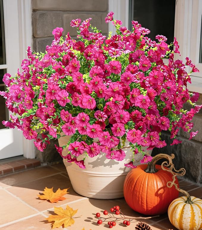 Artificial Flowers Fake Plants for Outdoors Decoration, 12 Bundles Silk Morning by Ivydale