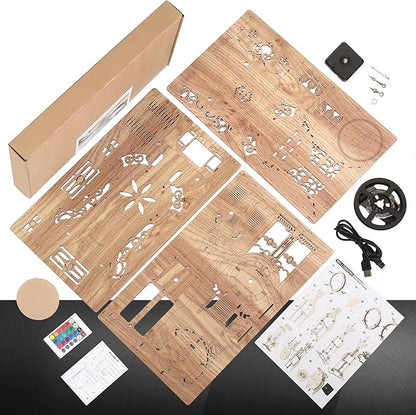 3D Wood Puzzle LED Tower Clock, 3D Puzzle Building Desktop Clock Model DIY - Image 6