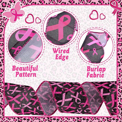 12 Rolls 60 Yards Breast Cancer Awareness Wired Edge Ribbon Pink Butterfly - Image 5