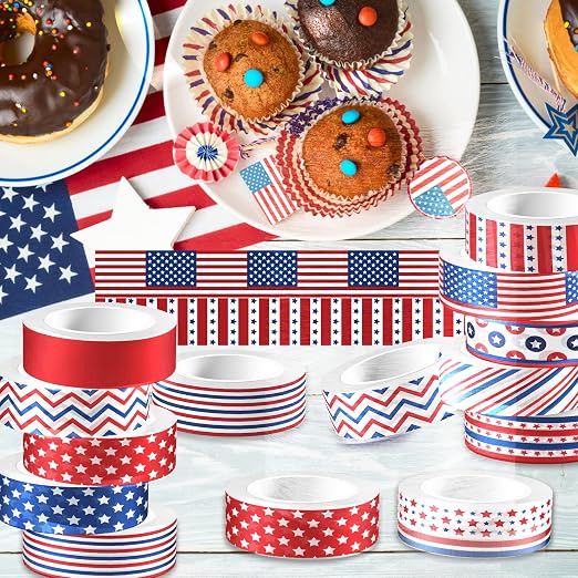 Adirasenotek Washi Tape 12 Rolls Patriotic Packing Tape American Flag - Image 5