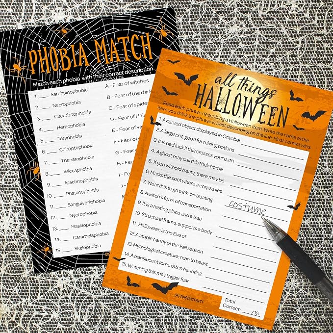 DISTINCTIVS Halloween Party Games, Halloween Trivia and Phobia Match 2 Game - Image 2