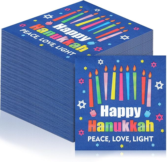 60 Pcs Happy Hanukkah Cocktail Paper Napkins 6.5 x 6.5 Inches Disposable Paper by Feifeiya