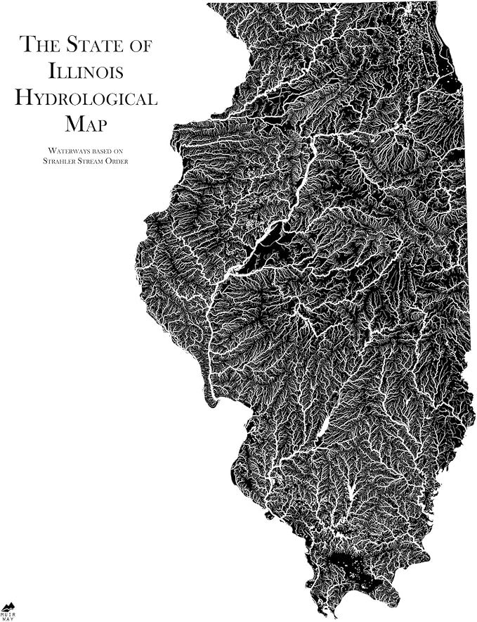 Muir Way Hydrological River Map of Illinois by MuirWay