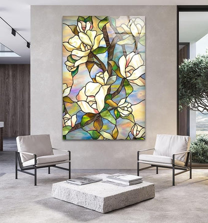My Photostation.com Round 24'' Stained Magnolia Glass Wall Art Tempered Glass - Image 4