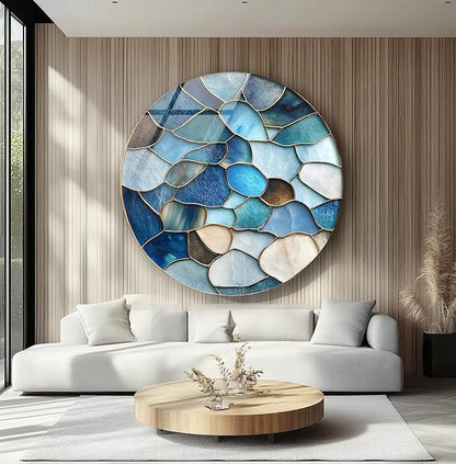 My Photostation.com 27.5'' Diameter Coastal Blue Stone Mosaic Round Glass Wall - Image 5
