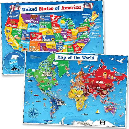 World Map Poster & Map of the United States by MomoNashi