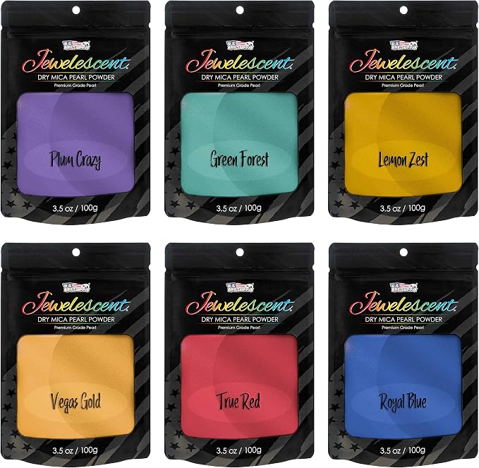 U.S. Art Supply Jewelescent Mica Pearl Pigment Powder Kit, 6 Basic Colors by USArtSupply