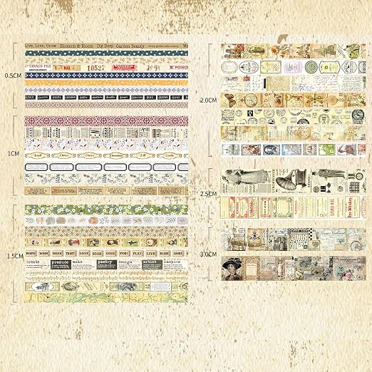 36 Rolls Vintage Washi Tape Pack Retro Arts Adhesive Tapes Wide Chronicle - Image 4