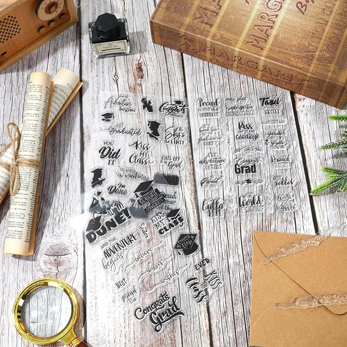 Whaline 4 Sheet Graduation Words Clear Stamps Congrats Grad Cap Silicone - Image 6