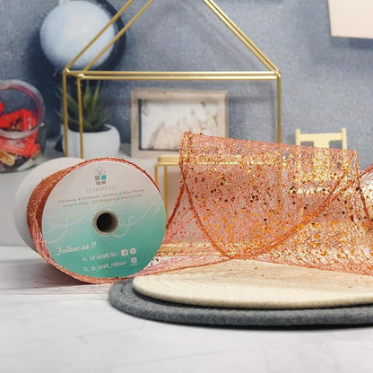 CT CRAFT LLC Sparkling Glitter Mesh Wired Ribbon 4" x 10 Yards Bronze Orange - Image 4