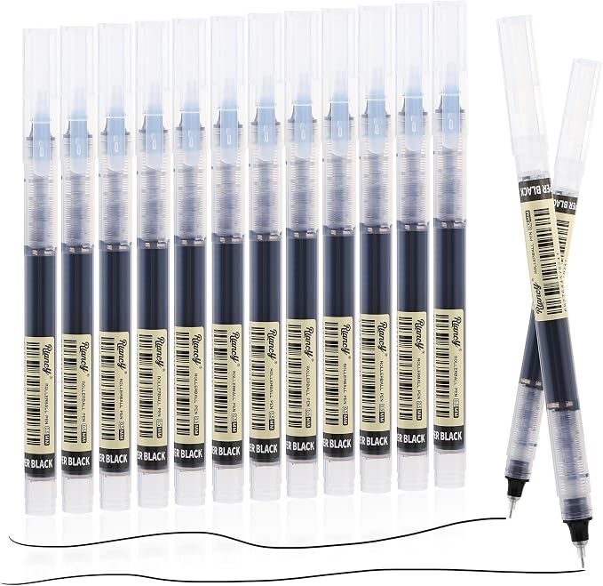 RIANCY 12 Pack Black Liquid Ink Rollerball Gel Pens, 0.5mm Extra Fine Point Tip by RIANCY