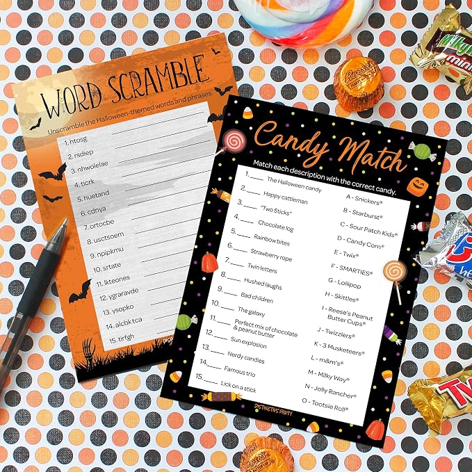 DISTINCTIVS Halloween Party Games – Word Scramble and Candy Match 2 Game Bundle - Image 2