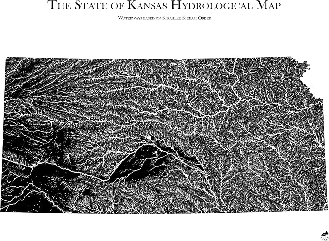 Muir Way Hydrological River Map of Kansas by MuirWay