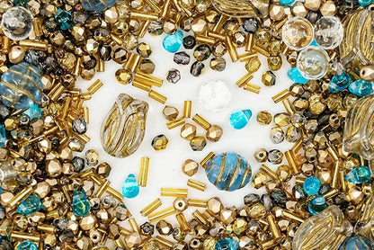 2.1oz Mix of Unique Czech Bohemia Glass Pressed Beads, Aztec Pale Gold Crystal - Image 2