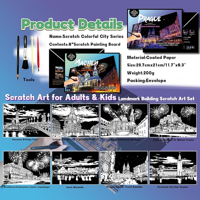 Scratch Art Painting Kit for Adults-8 Sheets A4 Rainbow Scratch Painting Paper - Image 2