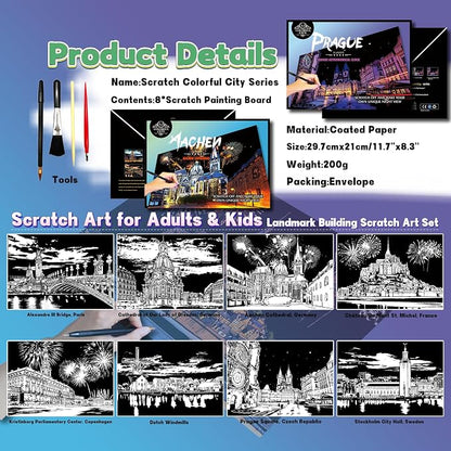 Scratch Art Painting Kit for Adults-8 Sheets A4 Rainbow Scratch Painting Paper - Image 2