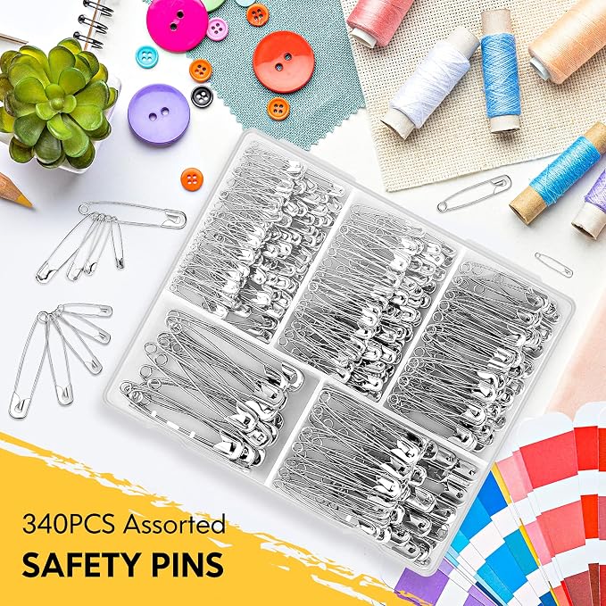 Huhuhero 340 Pack Safety Pins Assorted, Small & Large Heavy Duty Safety Pins - Image 6
