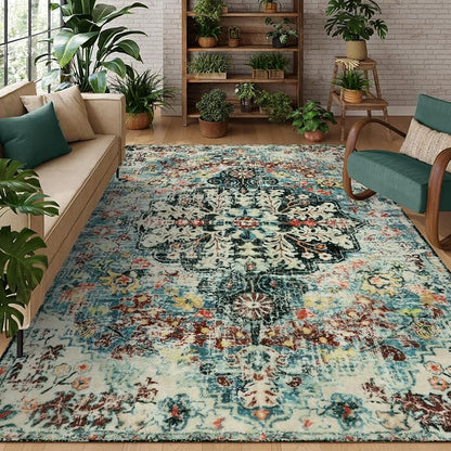 Lahome Boho 8x10 Rugs for Living Room, Teal Washable Rugs for Bedroom Aesthetic by Lahome