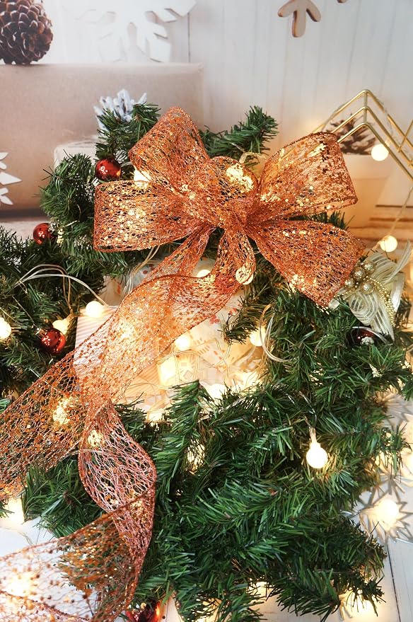 CT CRAFT LLC Sparkling Glitter Mesh Wired Ribbon 2.5" x 10 Yards Bronze Orange - Image 6