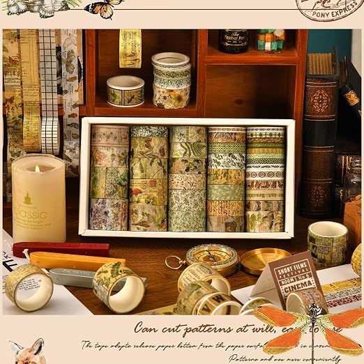 36 Rolls Vintage Washi Tape Pack Retro Arts Adhesive Tapes Wide Chronicle - Image 6